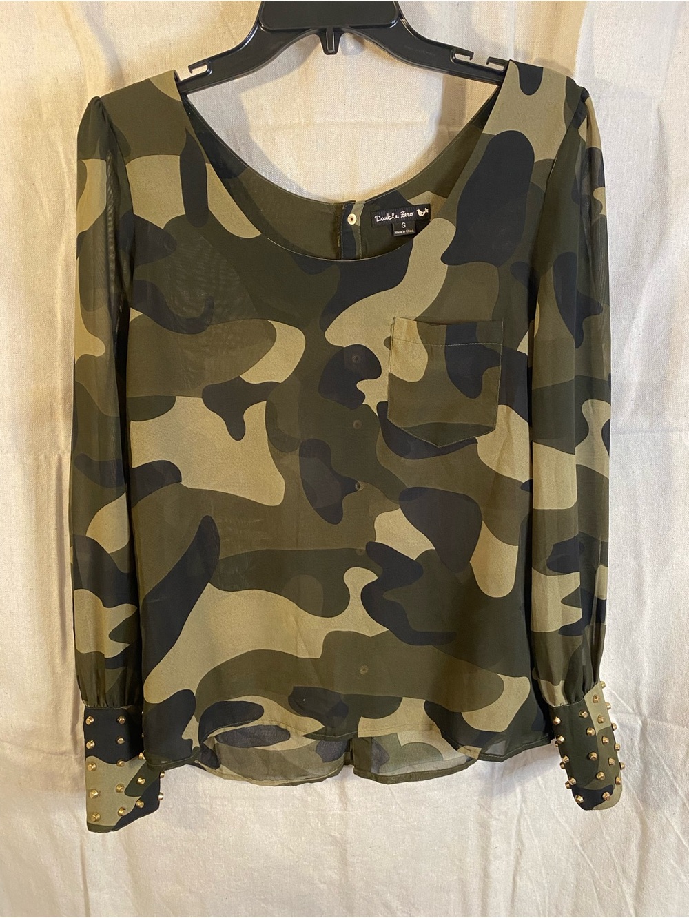 Double Zero Olive & Black Camo Long-Sleeve Blouse